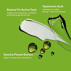 Retinol tri-active technology and hyaluronic acid serum texture