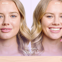 Naked Sundays BeautyScreen SPF50 peptide foundation tint before and after on model wearing shade 1.5 2