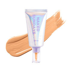 Naked Sundays BeautyScreen SPF50 peptide foundation tint tube with a medium tan shade 3 cream swatch 1