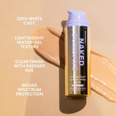 Naked Sundays CabanaClear illuminating water gel serum SPF50 benefits including zero white cast and broad spectrum protection