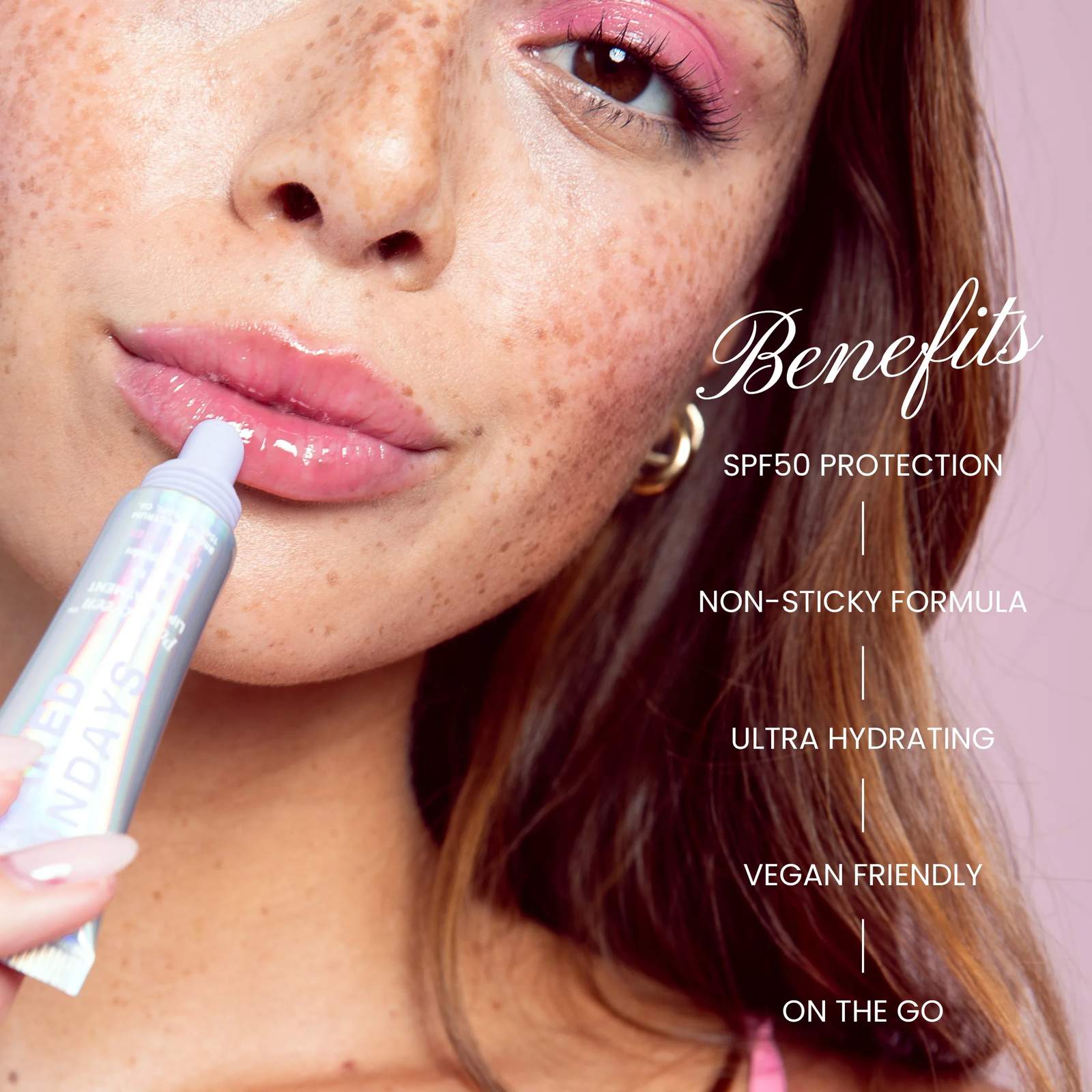 Naked Sundays PoutScreen SPF50 lip treatment benefits including hydration and a non sticky formula 3