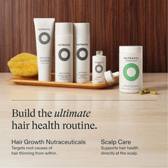 Nutrafol hair health routine with Root Purifier and Strand Defender product lineup