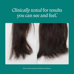 Before and after hair results using Nutrafol Strand Defender conditioner