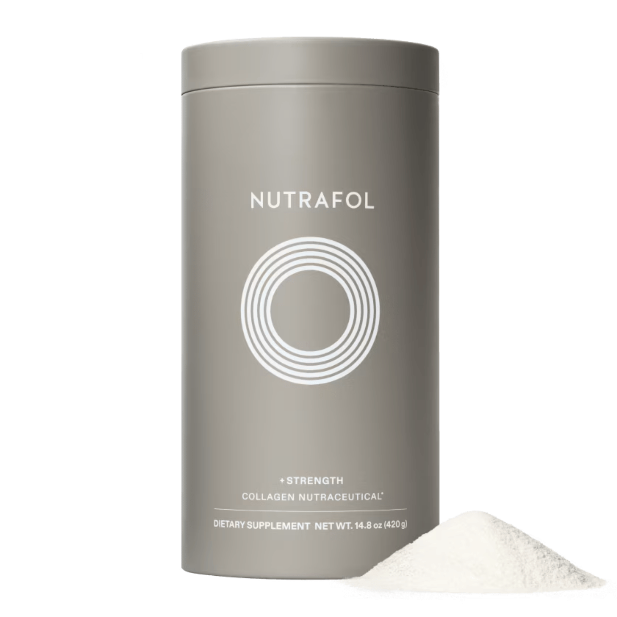 Nutrafol Strength collagen nutraceutical canister with powder