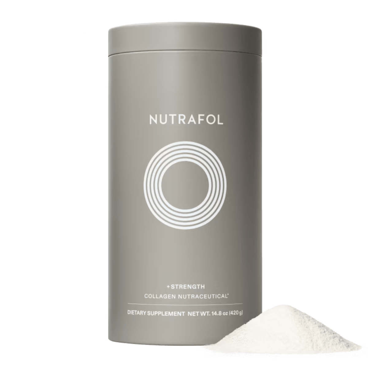 Nutrafol Strength collagen nutraceutical canister with powder