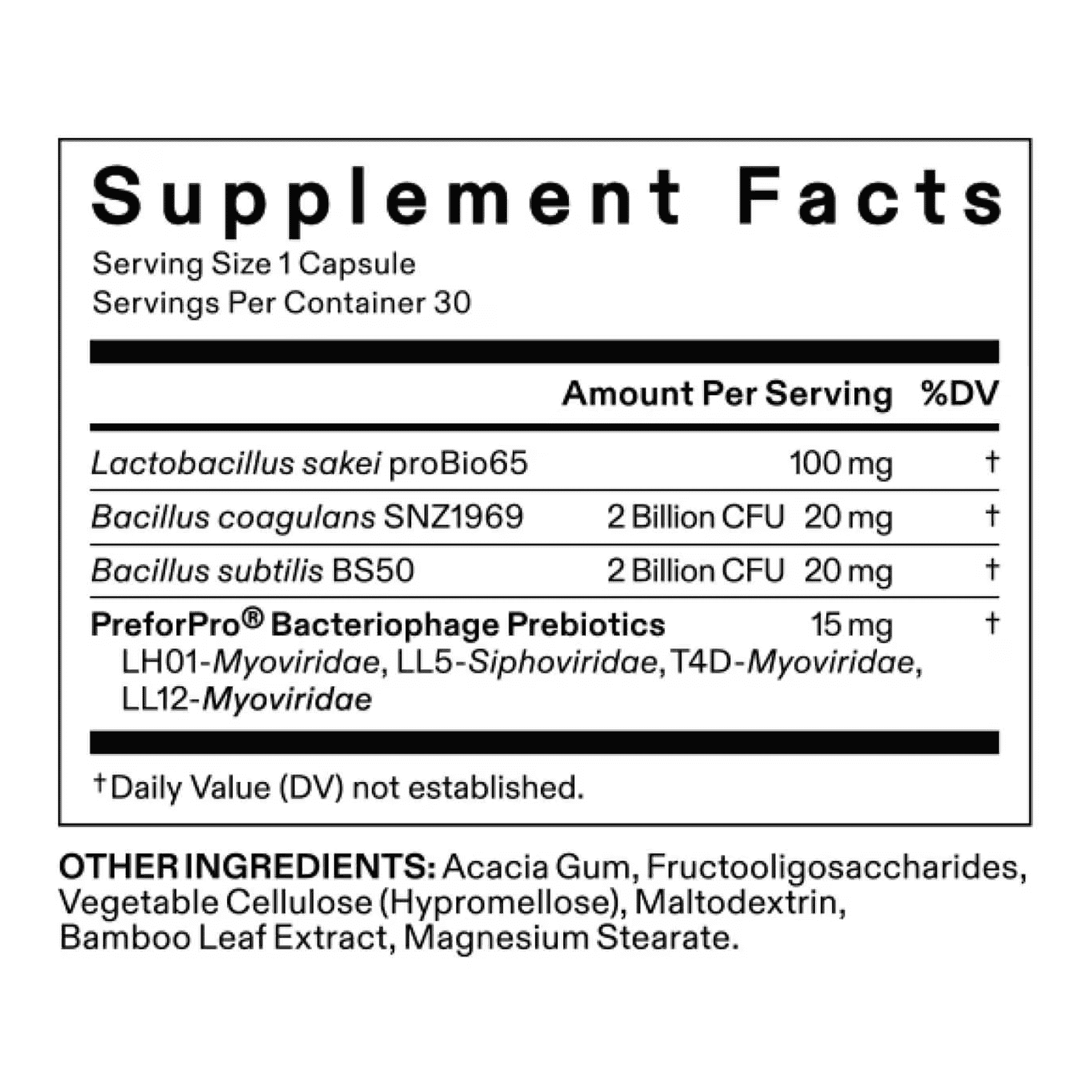 Nutrafol Synbiosis supplement facts label listing probiotic strains dosage and other ingredients
