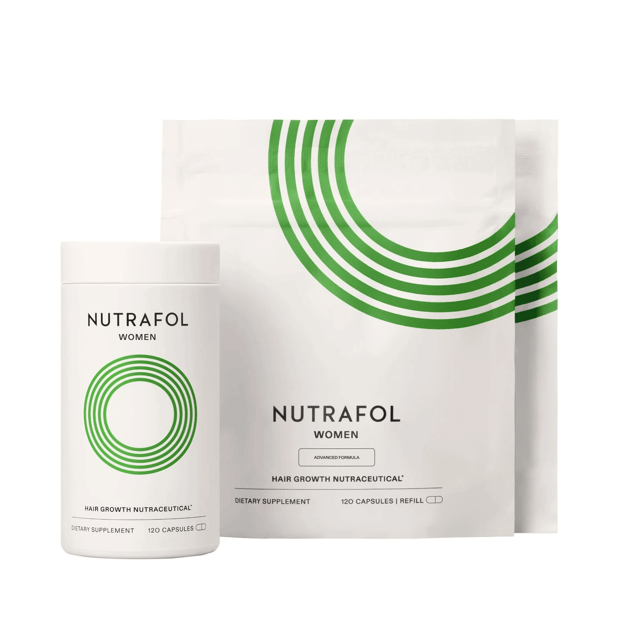 Nutrafol Women hair growth supplement bottle with refill pouch