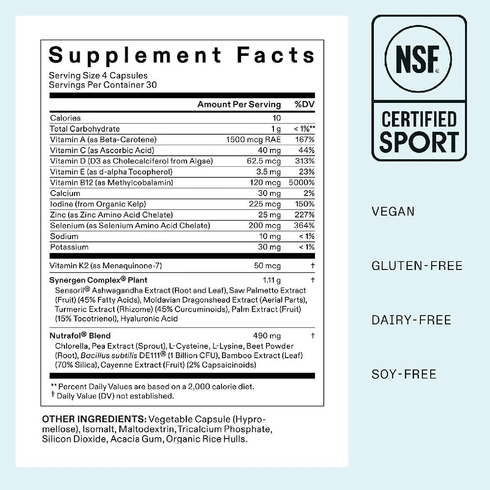 Nutrafol Women supplement facts label with NSF Certified for Sport seal