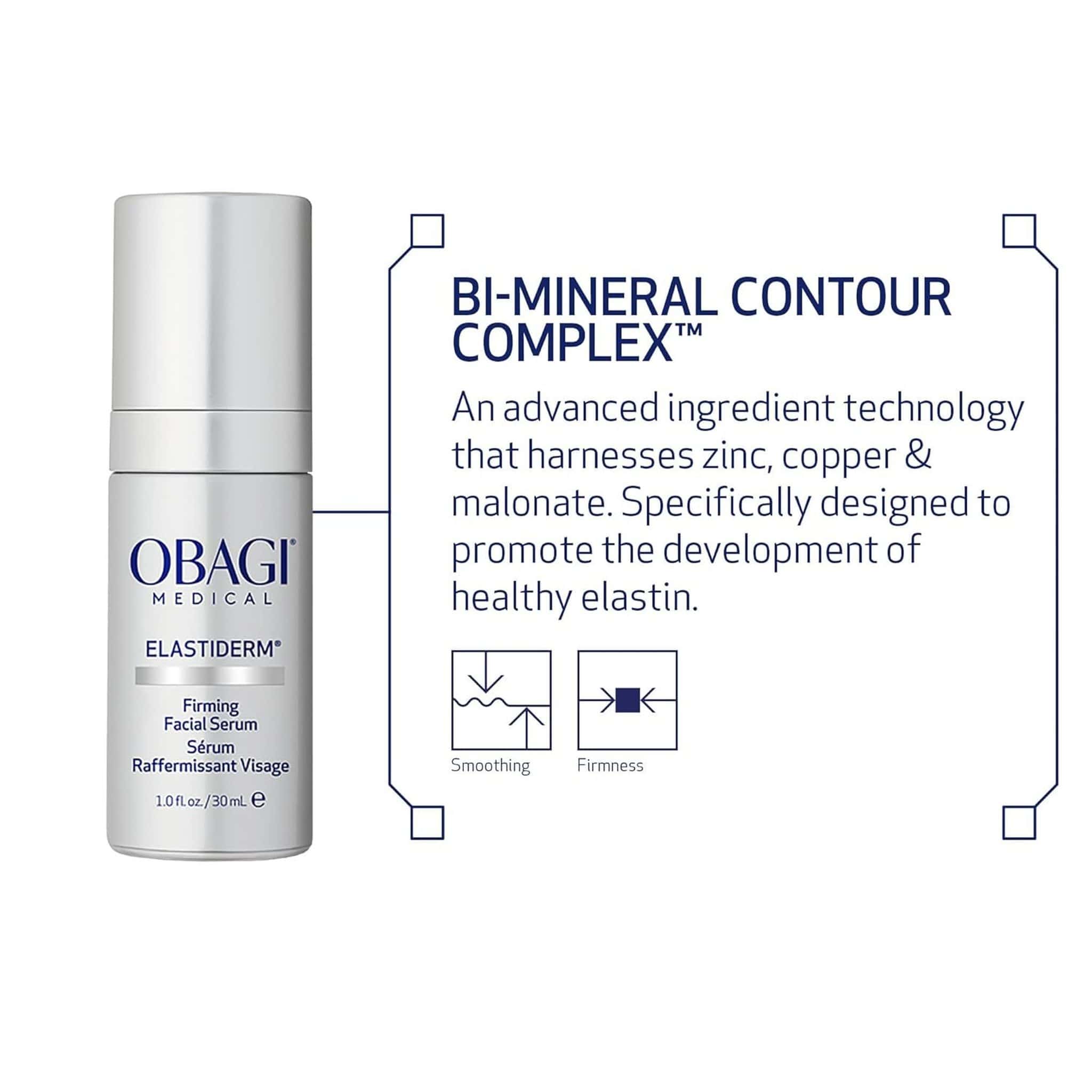 Obagi Medical ElastiDerm Firming Serum Bi-Mineral Contour Complex zinc copper malonate elastin