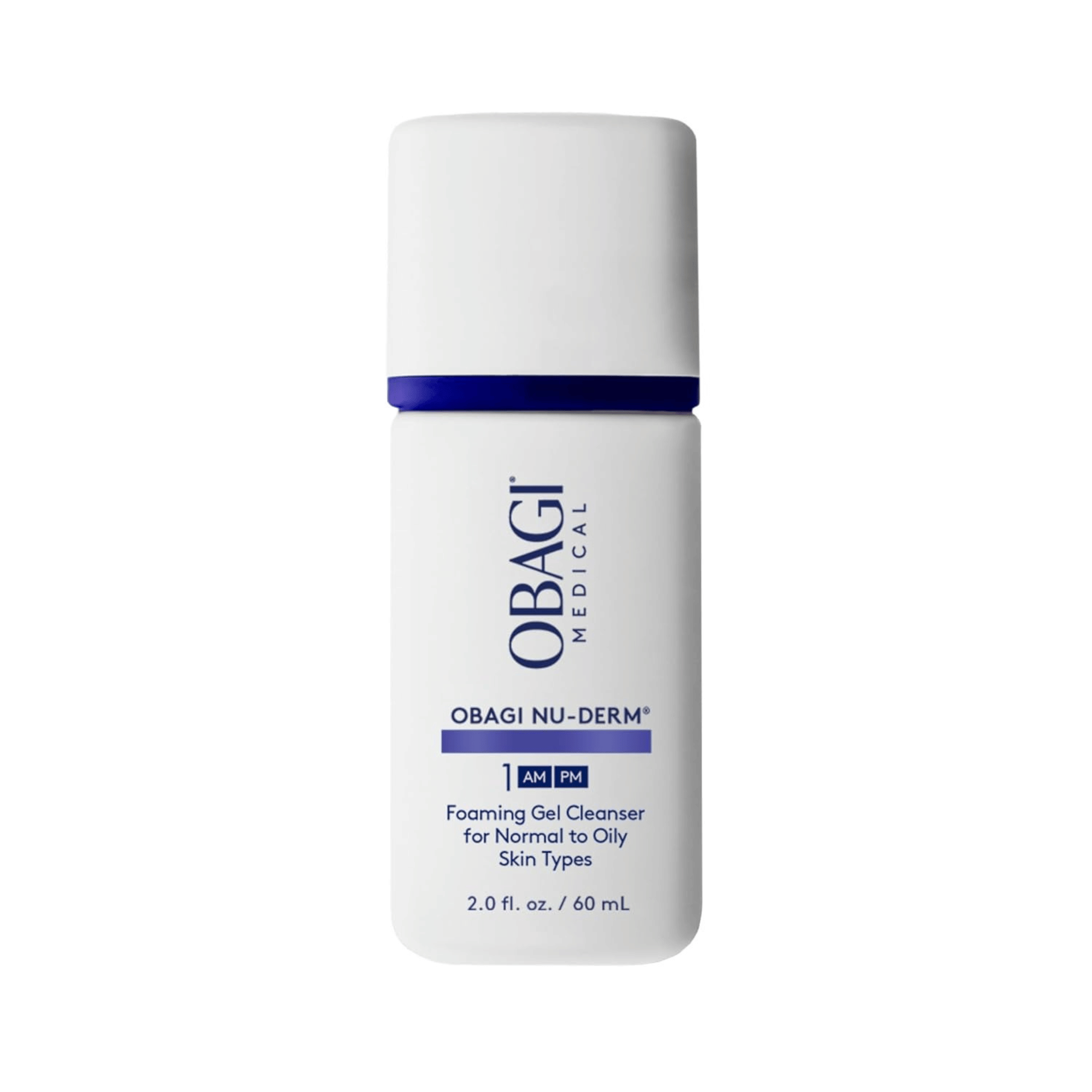 Obagi Nu-Derm foaming gel cleanser trial size bottle on a white background