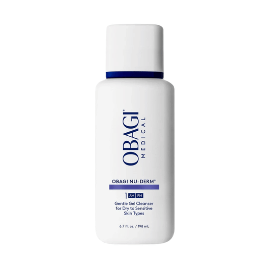 Obagi Nu-Derm Gentle Gel Cleanser bottle on a white background