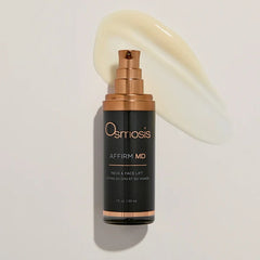 Osmosis Affirm MD Neck and Face Lift serum pump bottle with creamy texture swatch