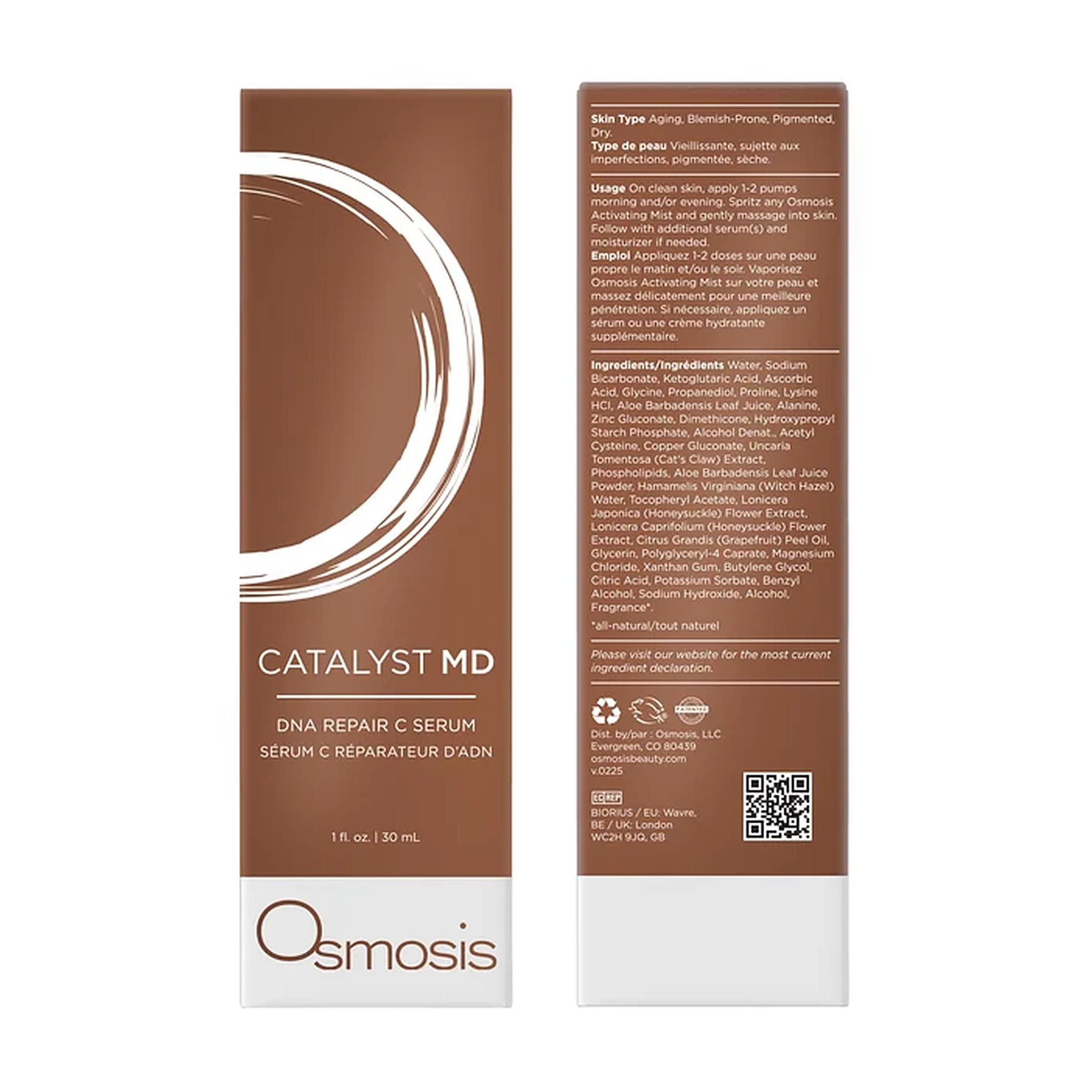 Osmosis Catalyst MD DNA Repair C Serum box front and back showing usage and full ingredient list
