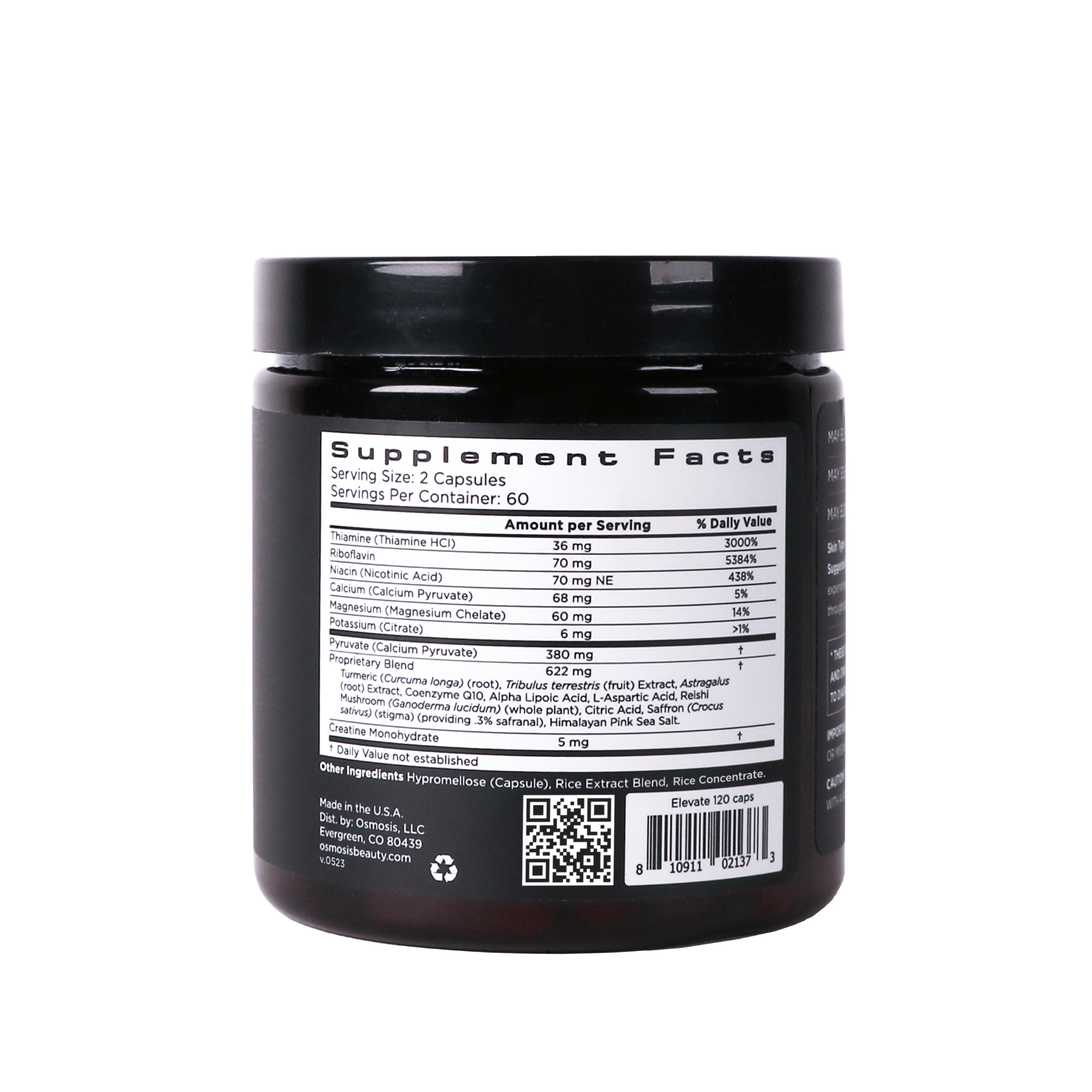 Supplement container with a label showing supplement facts on a white background
