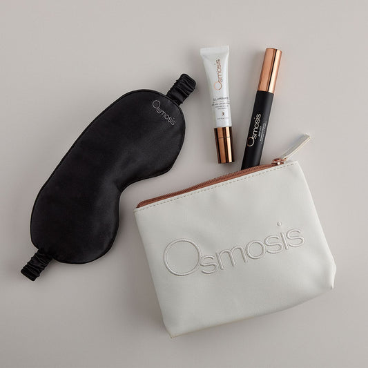 Osmosis Merry and Bright Eye Kit with Illuminate treatment Amplify mascara and silk sleep mask