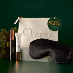 Osmosis Merry and Bright Eye Kit on a pedestal with a Merry and Bright Eye Kit gift tag