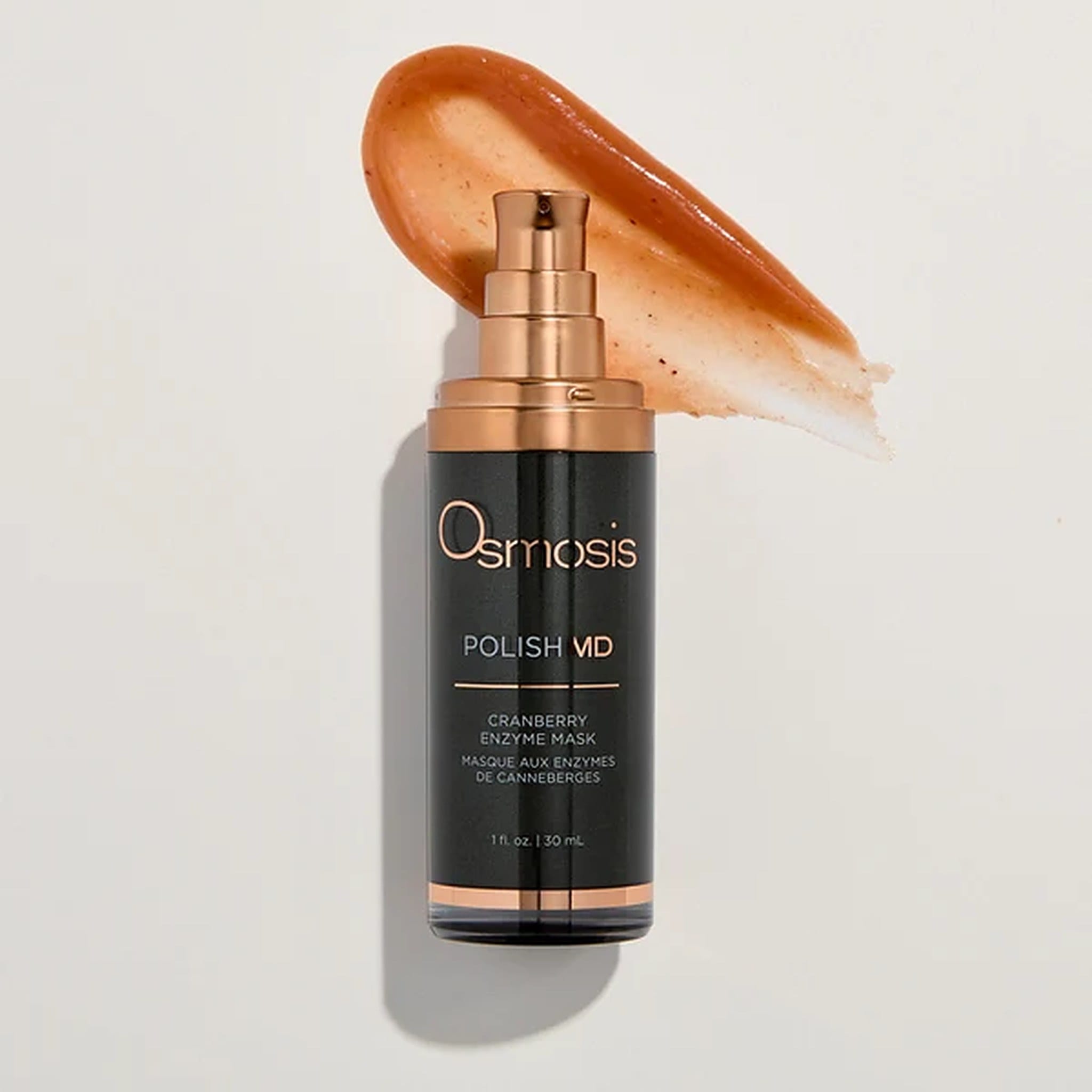 Osmosis Polish MD Cranberry Enzyme Mask bottle with swatch showing exfoliating enzyme mask texture