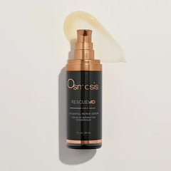 Osmosis Rescue MD epidermal repair serum bottle with a swatch of its lightweight gel texture