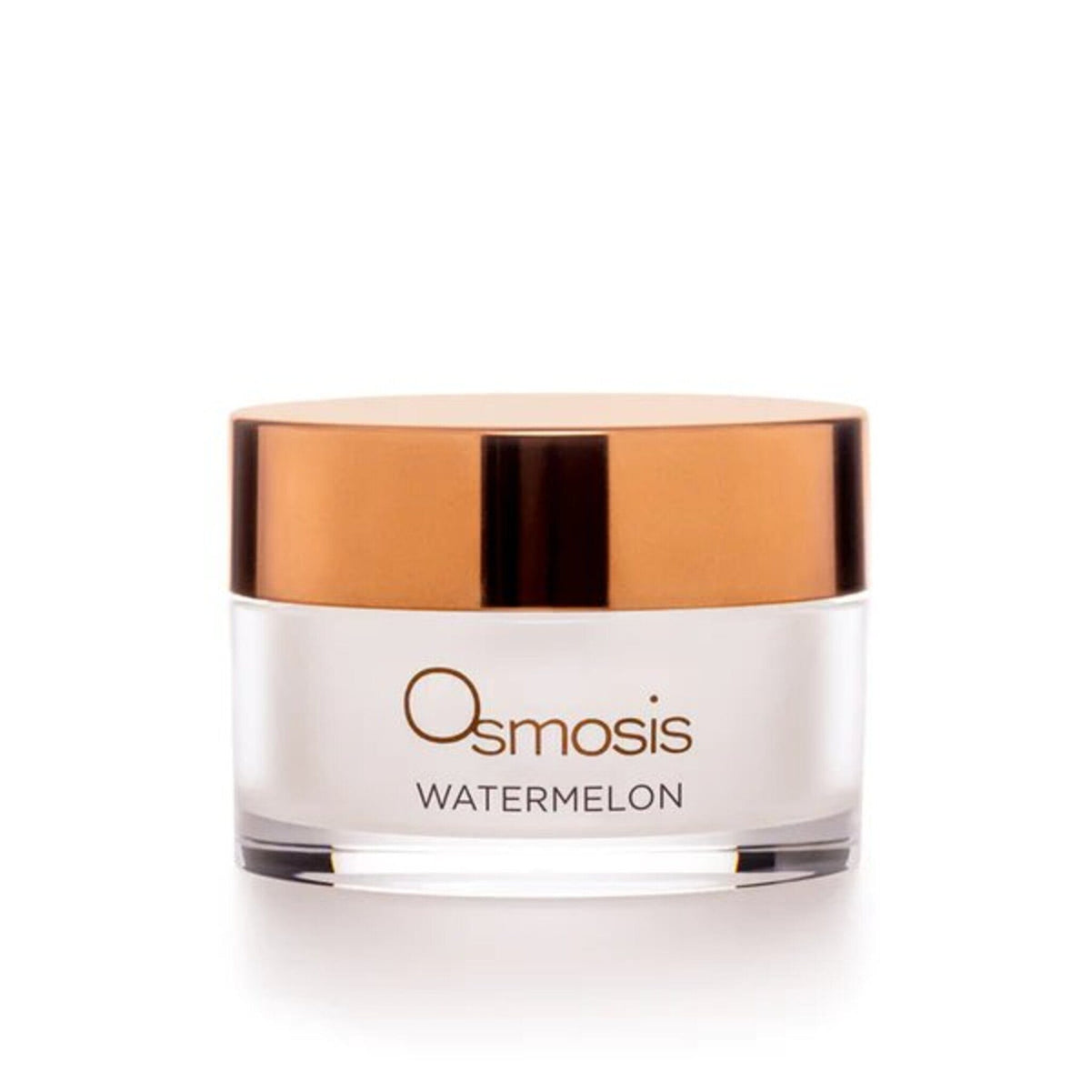Osmosis Watermelon moisturizer jar with rose gold lid on white background