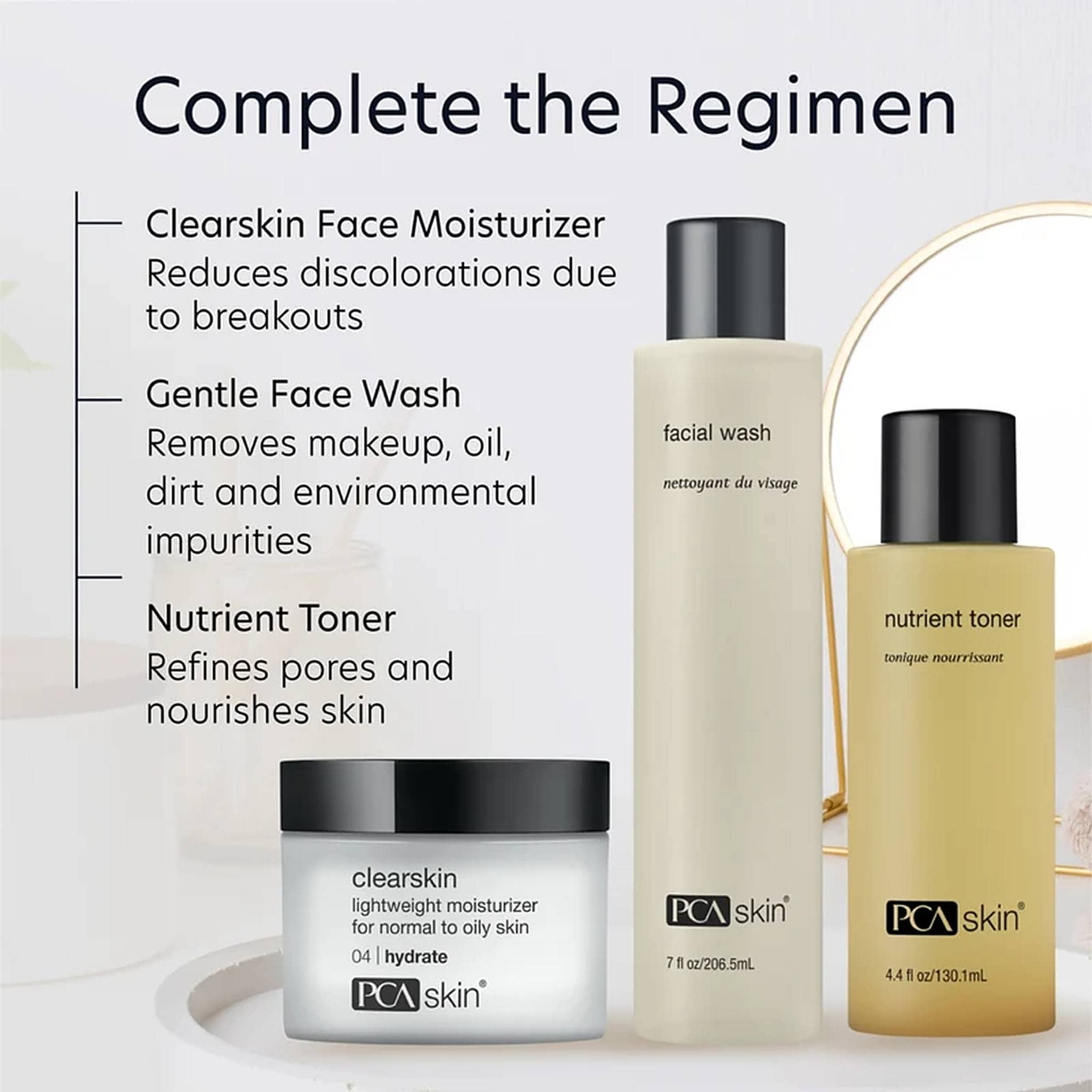 PCA Skin regimen with Clearskin moisturizer Facial Wash and Nutrient Toner