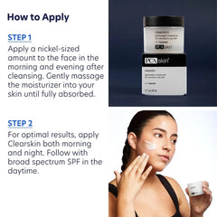 Woman applying PCA Skin Clearskin moisturizer to her cheek morning and night