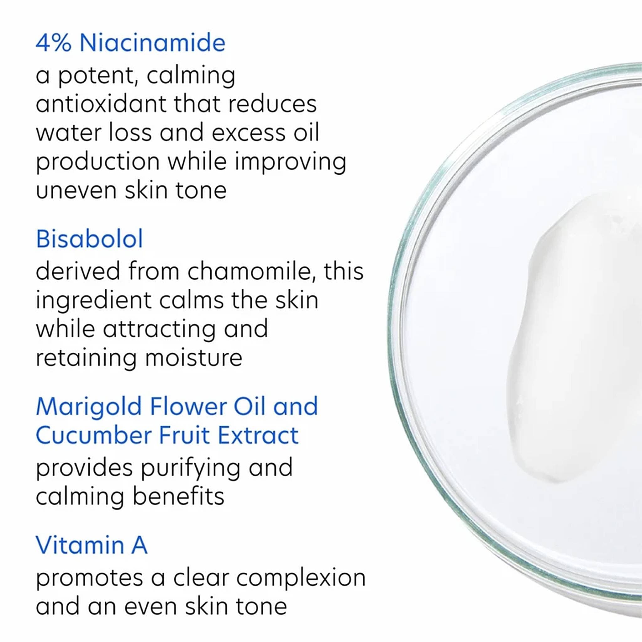 PCA Skin Clearskin moisturizer key ingredients with 4% niacinamide bisabolol and vitamin A