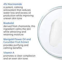 PCA Skin Clearskin moisturizer key ingredients with 4% niacinamide bisabolol and vitamin A