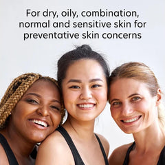PCA Skin CliniCalm 1% for dry oily combination normal and sensitive skin shown on three smiling women