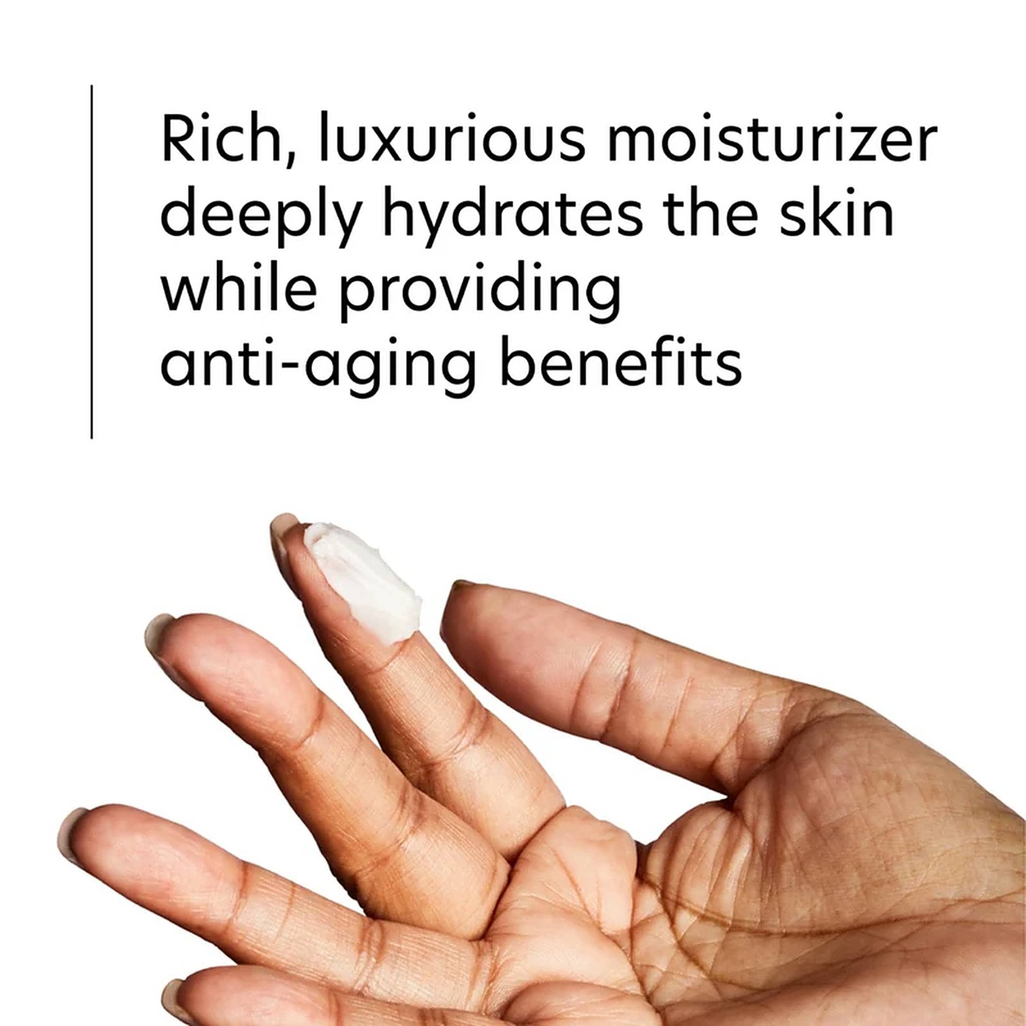PCA Skin HydraLuxe rich anti-aging moisturizer on fingertip for deep hydration