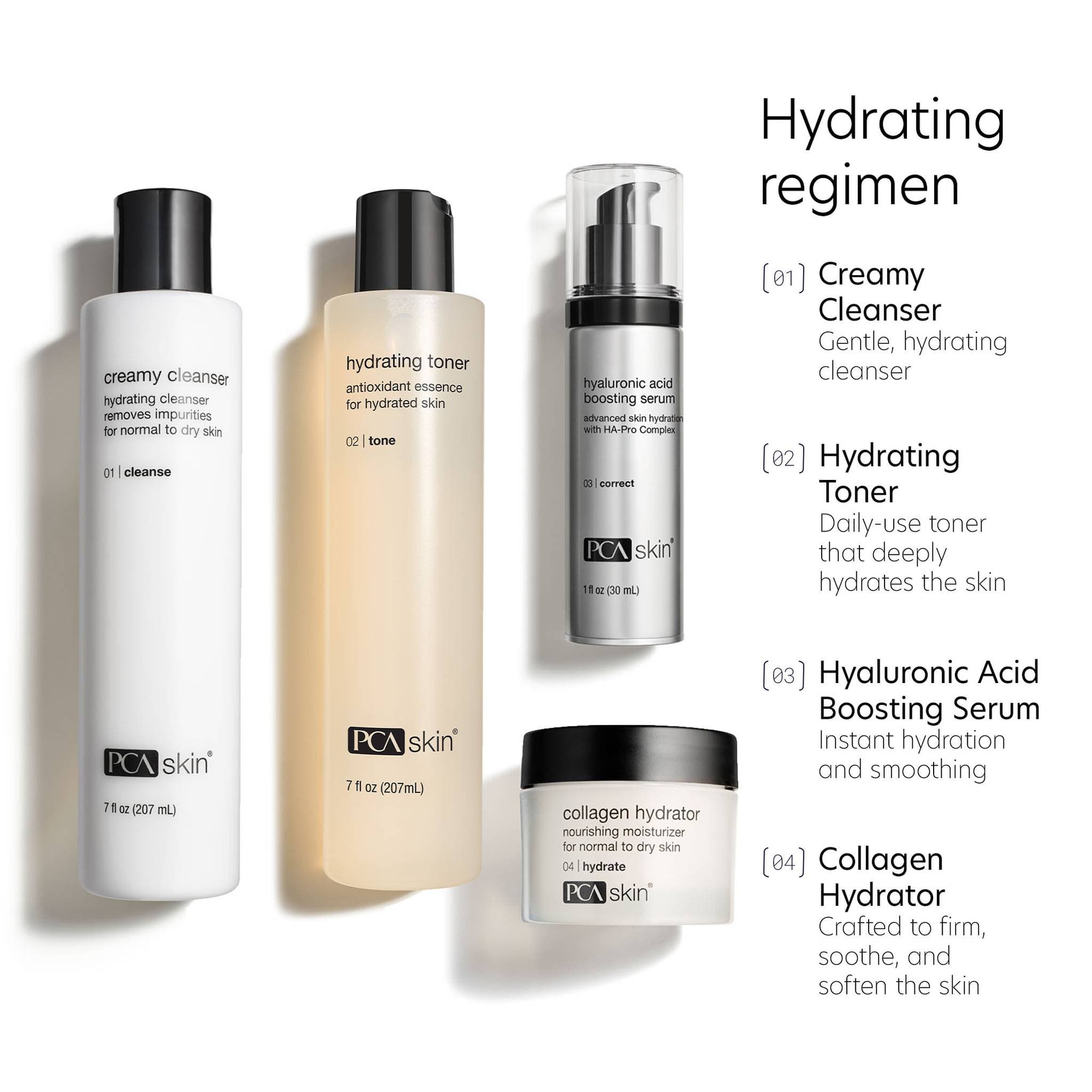 PCA Skin hydrating regimen with cleanser toner serum and moisturizer