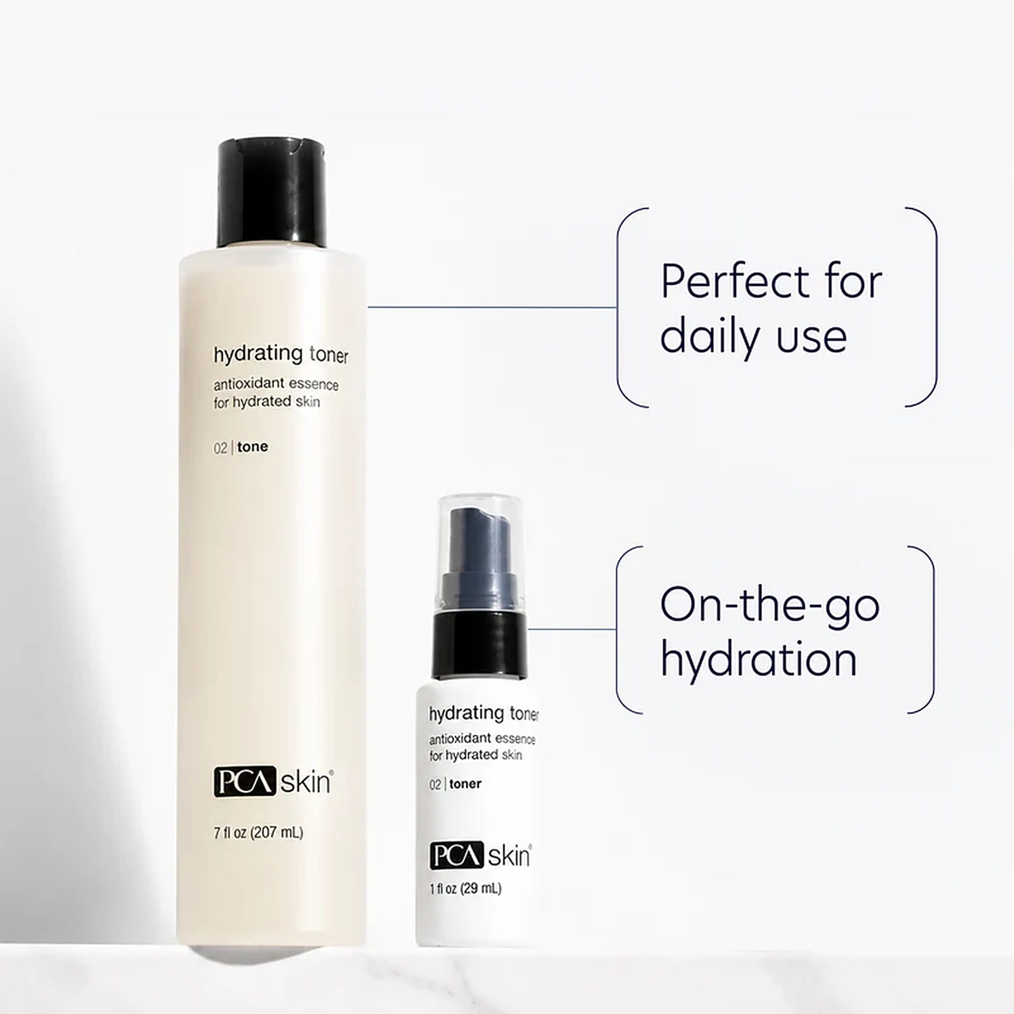 PCA Skin Hydrating Toner in 7 oz full size and 1 oz travel size spray