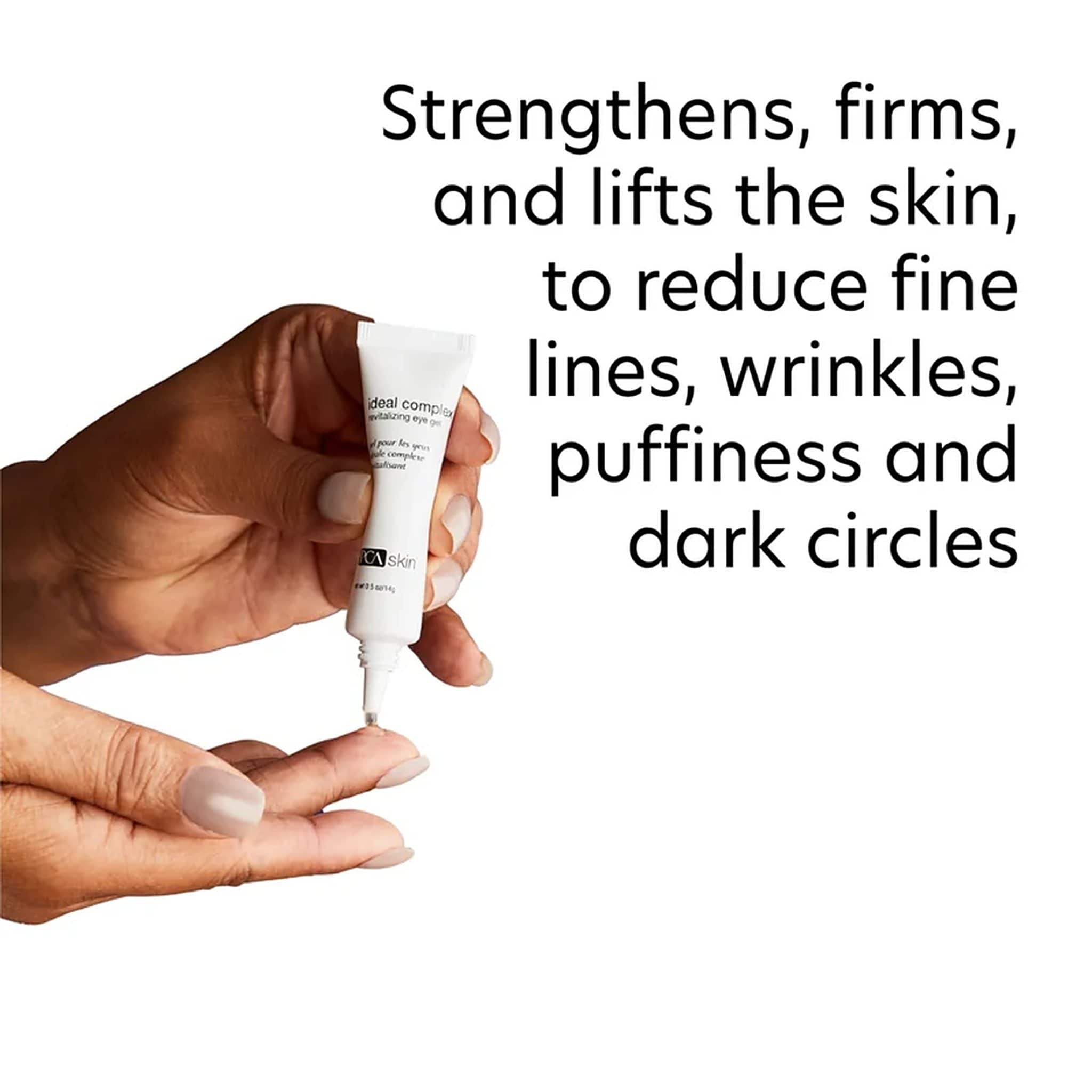 Hand dispensing PCA Skin Ideal Complex eye gel that firms and lifts to reduce fine lines and dark circles