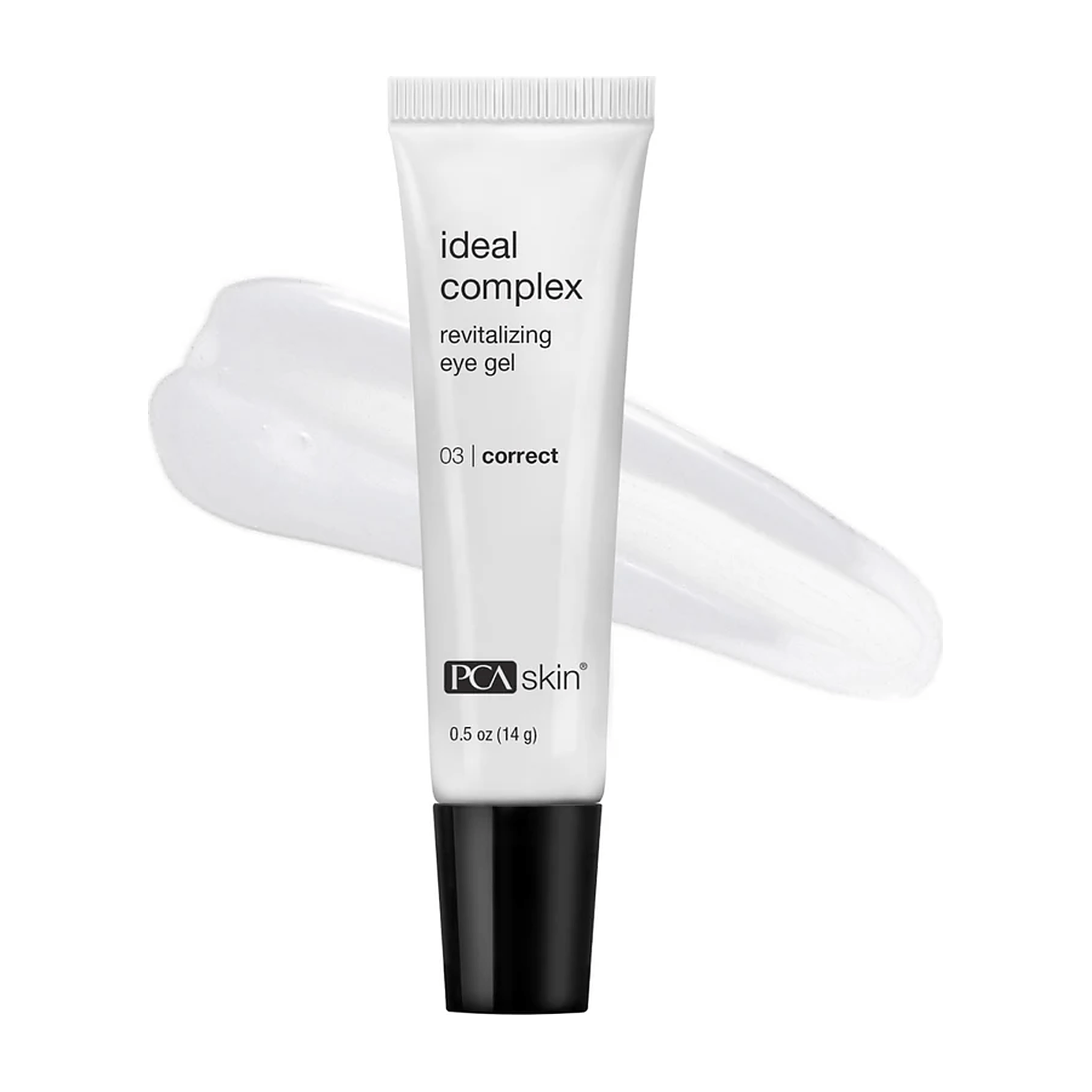PCA Skin Ideal Complex Revitalizing Eye Gel with clear lightweight gel texture swatch