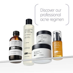PCA Skin professional acne regimen featuring cleanser peel pads moisturizer and correcting gel