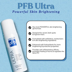 Vanish PFB Ultra skin brightening product with features listed on a blue background