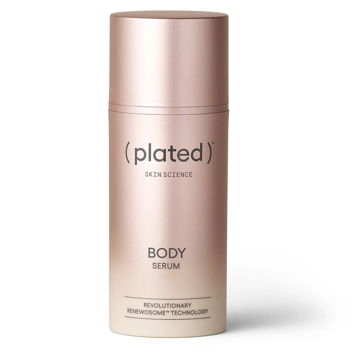 Plated Body Serum bottle with Renewosome technology skincare packaging