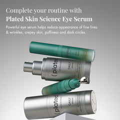 Plated Eye Serum and Daily Serum bottles arranged in a lineup