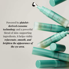Plated Eye Serum bottles suspended showcasing exosome technology formula
