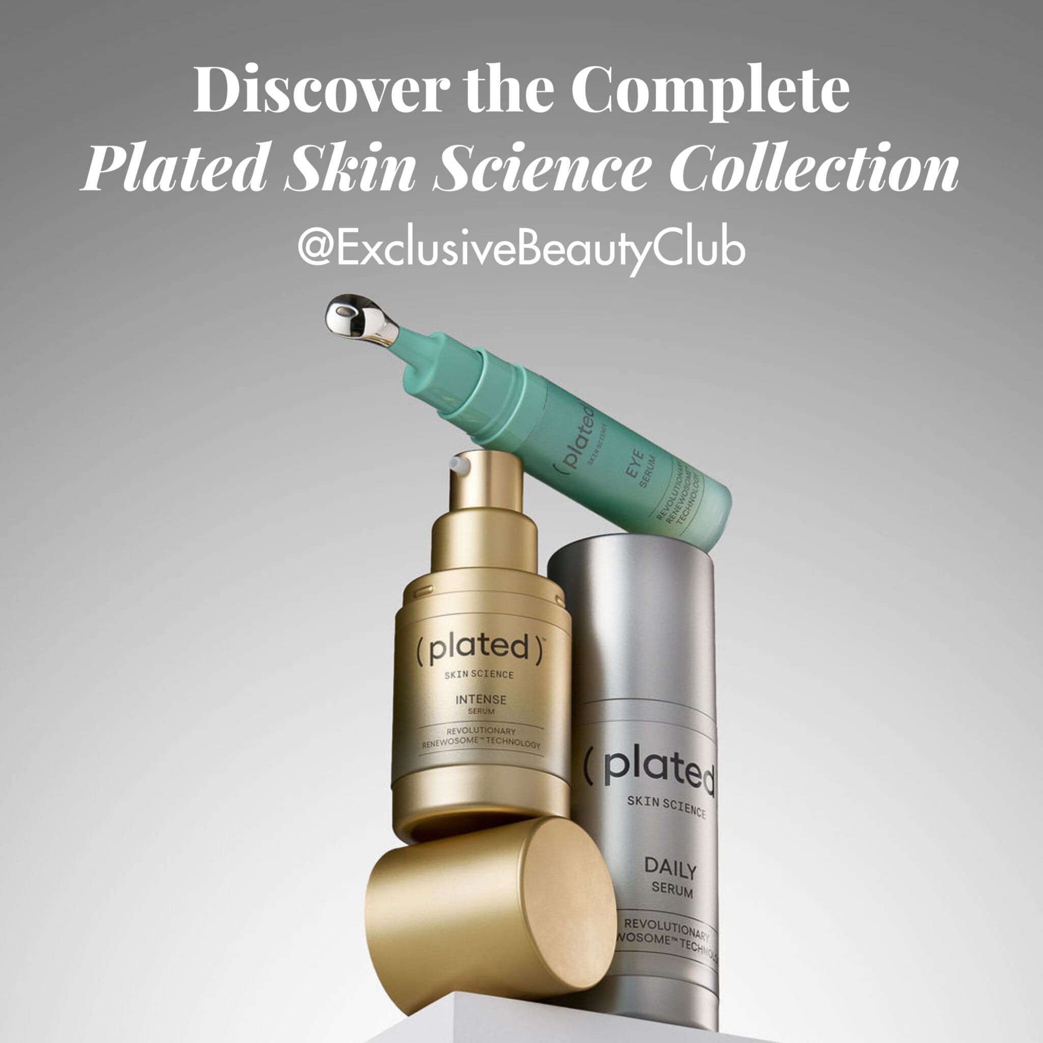 Plated Skin Science collection with Eye Intense and Daily serums stacked