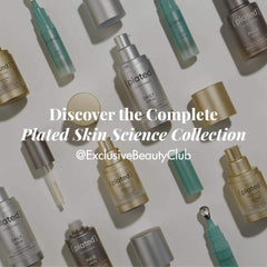 Plated Skin Science collection flatlay with Hair Eye Daily and Intense serums