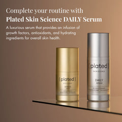 Plated Skin Science Daily Serum and Intense Serum bottles side by side