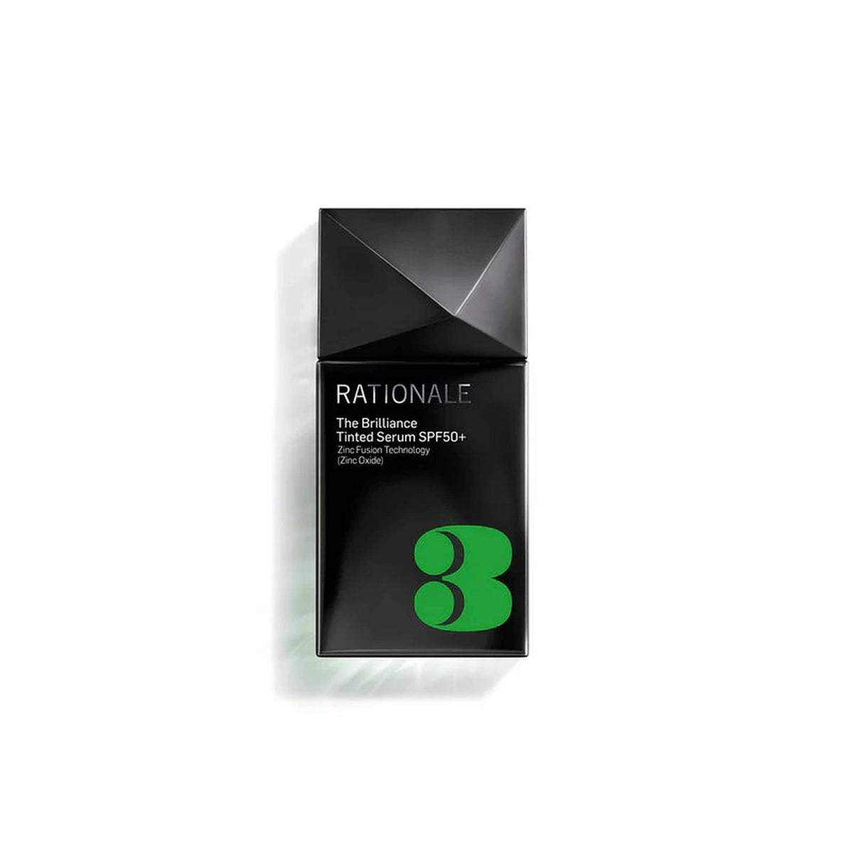 Rationale The Brilliance Tinted Serum SPF50+ black bottle with green number 3 logo on white background