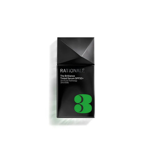Rationale The Brilliance Tinted Serum SPF50+ black bottle with green number 3 logo on white background
