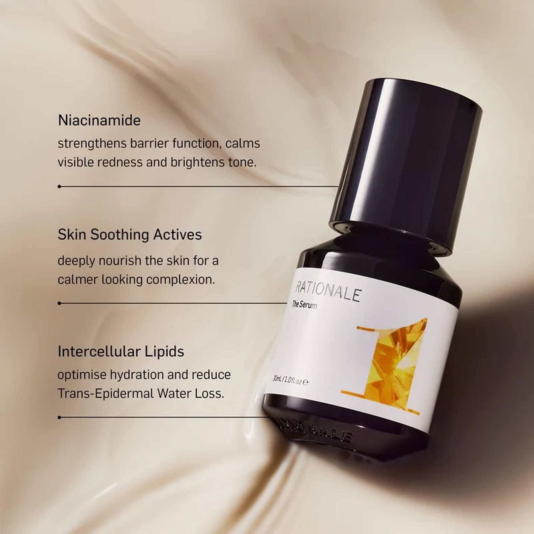 Rationale The Serum key ingredients Niacinamide Skin Soothing Actives and Intercellular Lipids for barrier repair and hydration