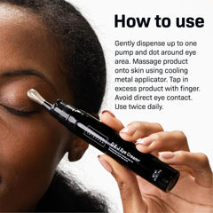 Person applying eye cream with text on how to use it