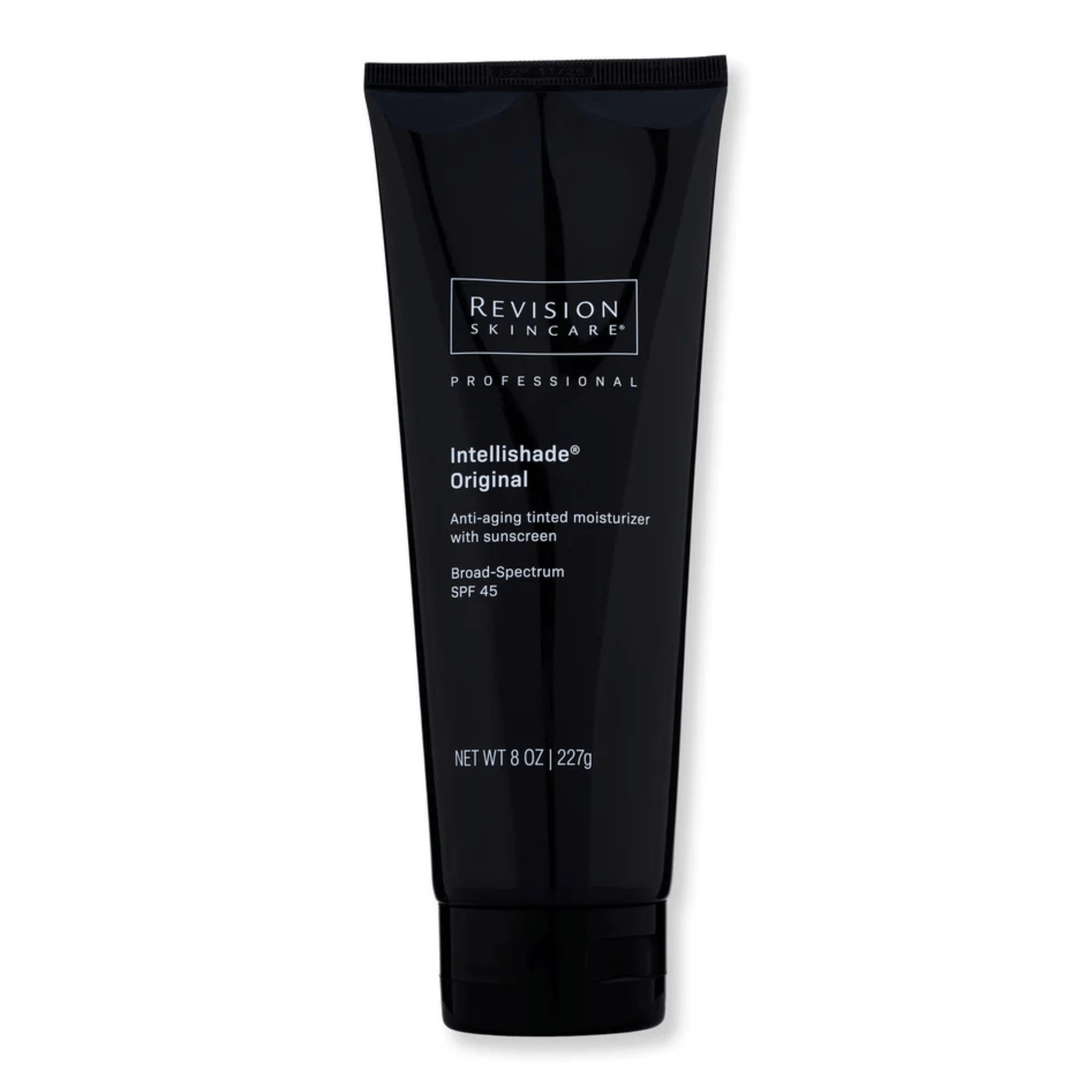 Black tube of Revision Skincare Intellishade Original 8 oz pr size on a white background