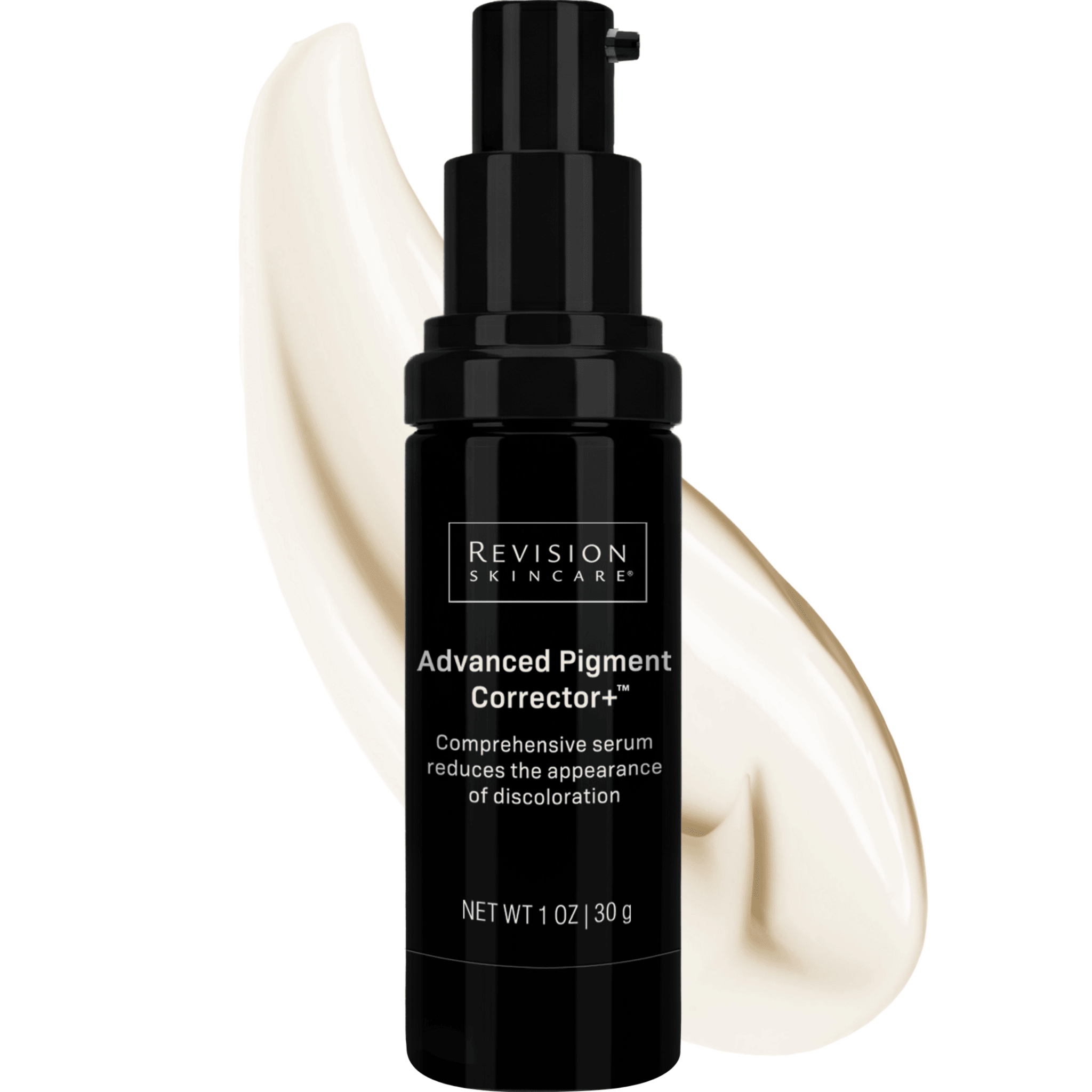 Revision Skincare Advanced Pigment Corrector serum bottle 1 oz with cream swatch
