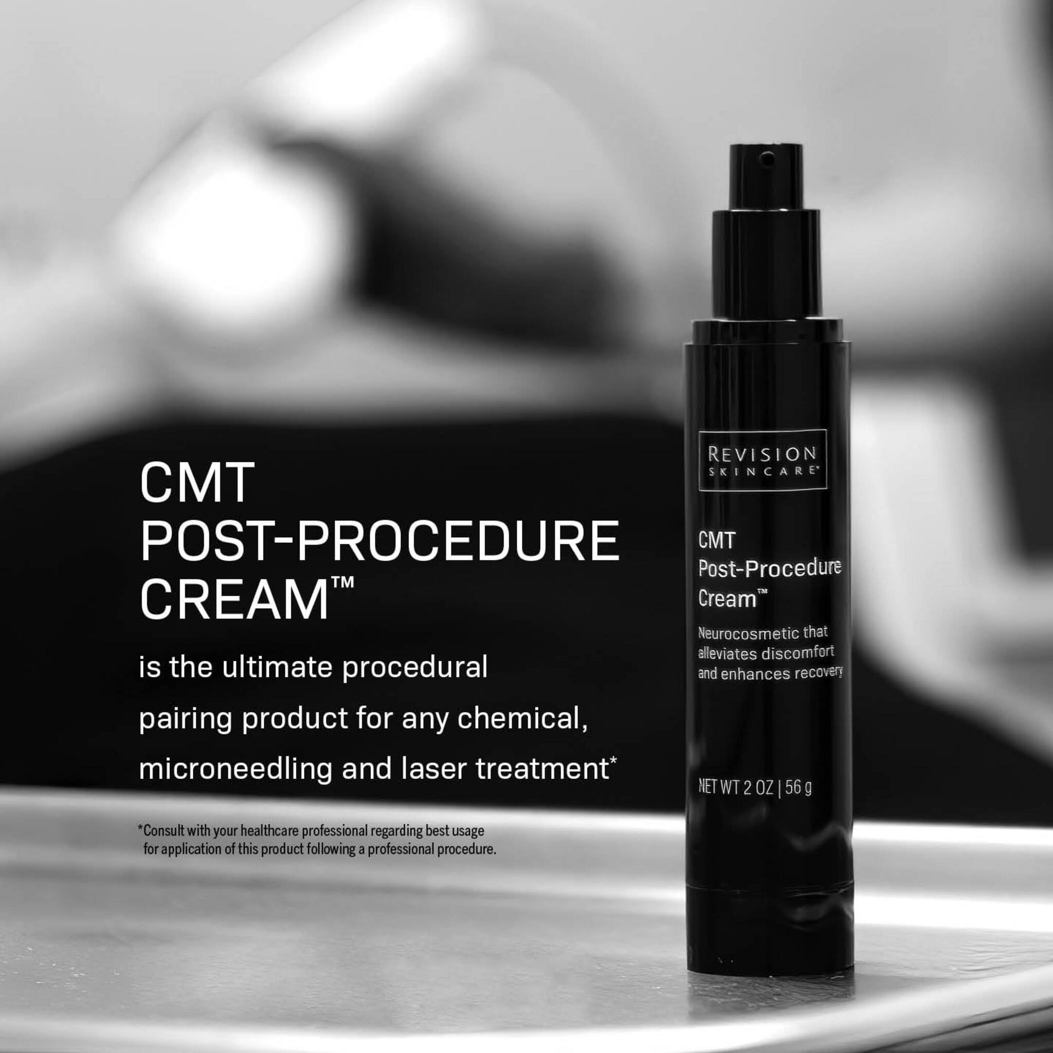 CMT post-procedure cream 2oz bottle on treatment tray
