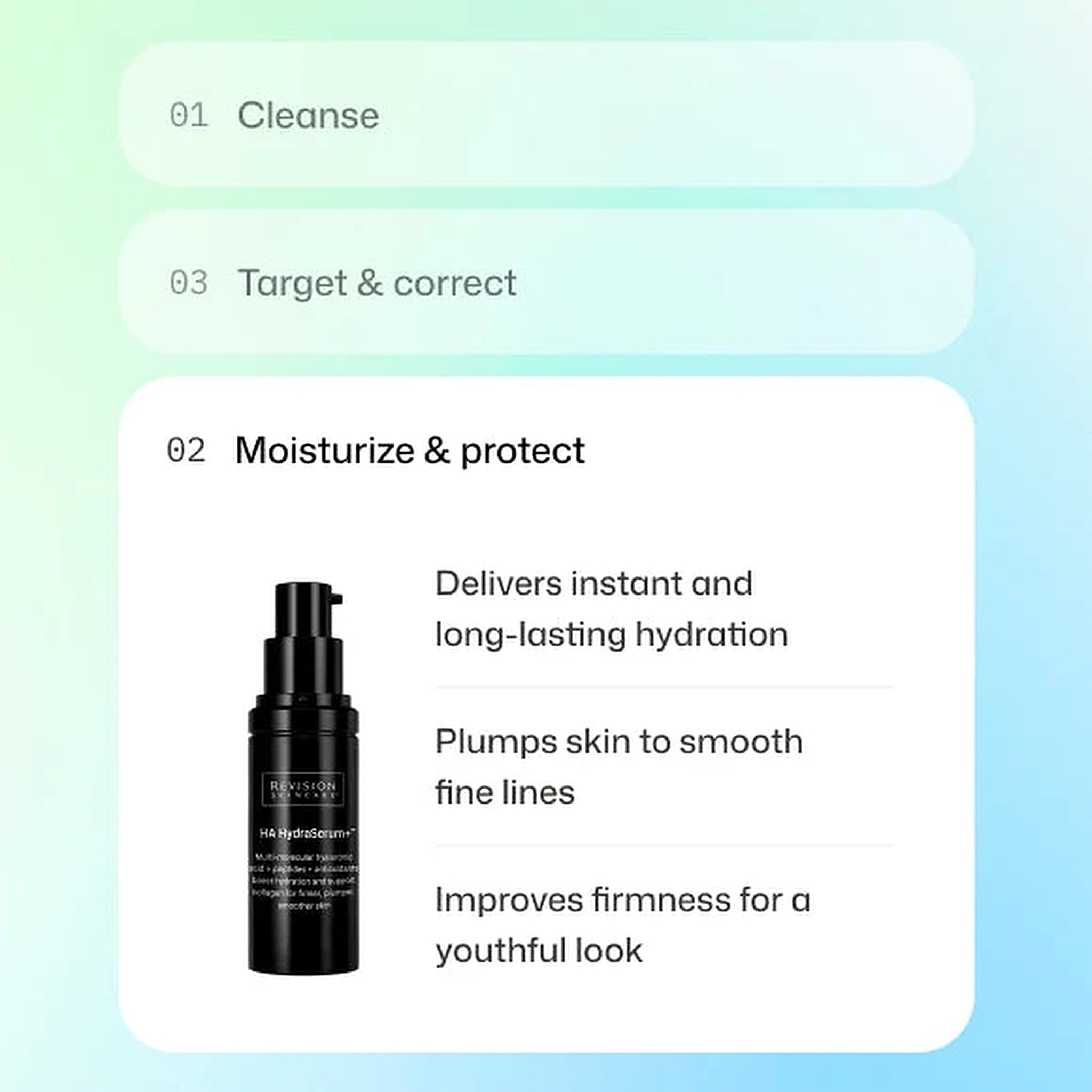 Revision Skincare HA HydraSerum+ bottle for instant hydration plumper skin and smoother fine lines