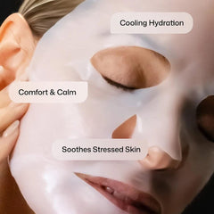 Woman wearing Revision Skincare Hydrating Biocellulose Mask for cooling hydration that soothes stressed skin (108)